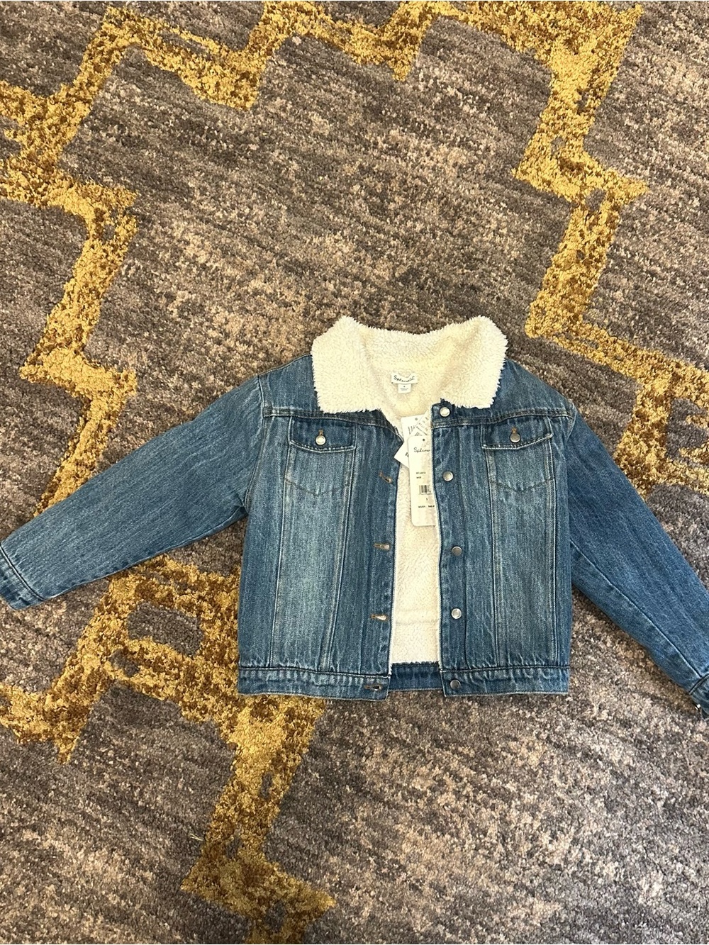 Splendid Blue Denim Jacket with Cream Sherpa Collar